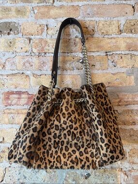 Vintage Y2K Leopard Pony Hair Shoulder Bag w/ Chain Straps Roberta Gandolfi